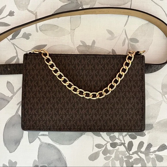 Michael Korrs Brown Belt Bag with Gold Chain XS - Picture 2 of 3